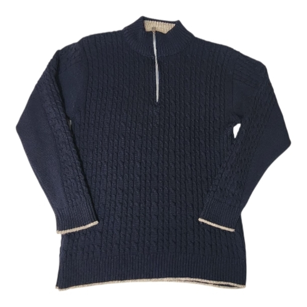Peregrine Men’s 100% Pure New Wool Cable Knit Half-Zip Sweater Navy